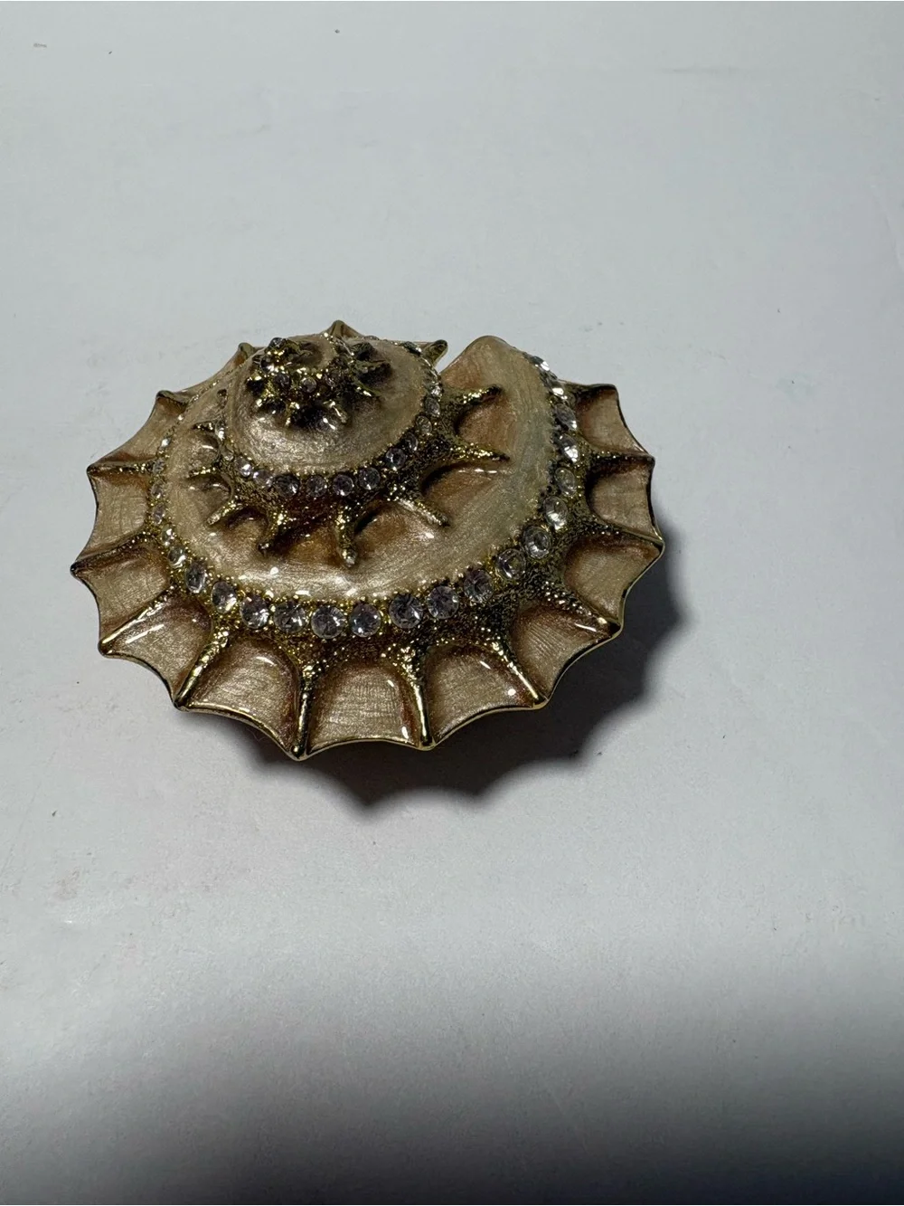 Gold-Tone Layered Starburst Trinket box with Clear Rhinestones